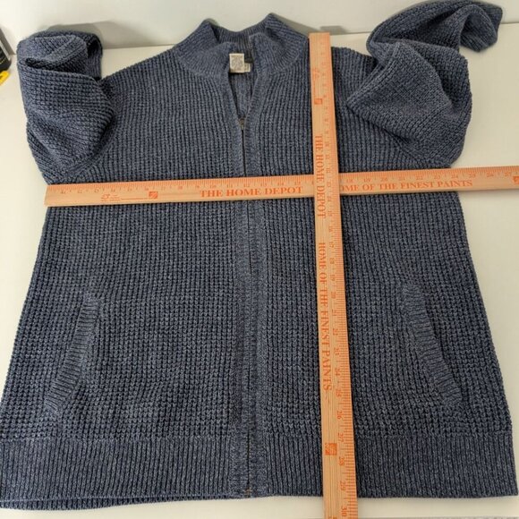 LL Bean Organic Cotton Waffle Sweater Mens Size XL Tall Blue Heavy Full Zip - Picture 7 of 9